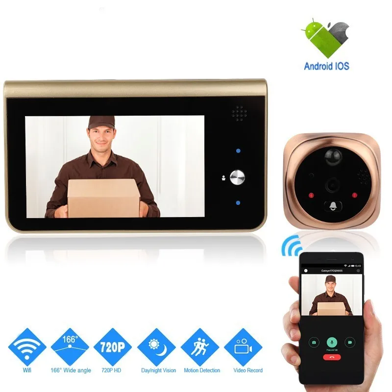 

JEX Smart Peephole Video Doorbell 720P HD Wifi Wireless Video Intercom System Security IR Camera Motion Detection FREE SHIPPING