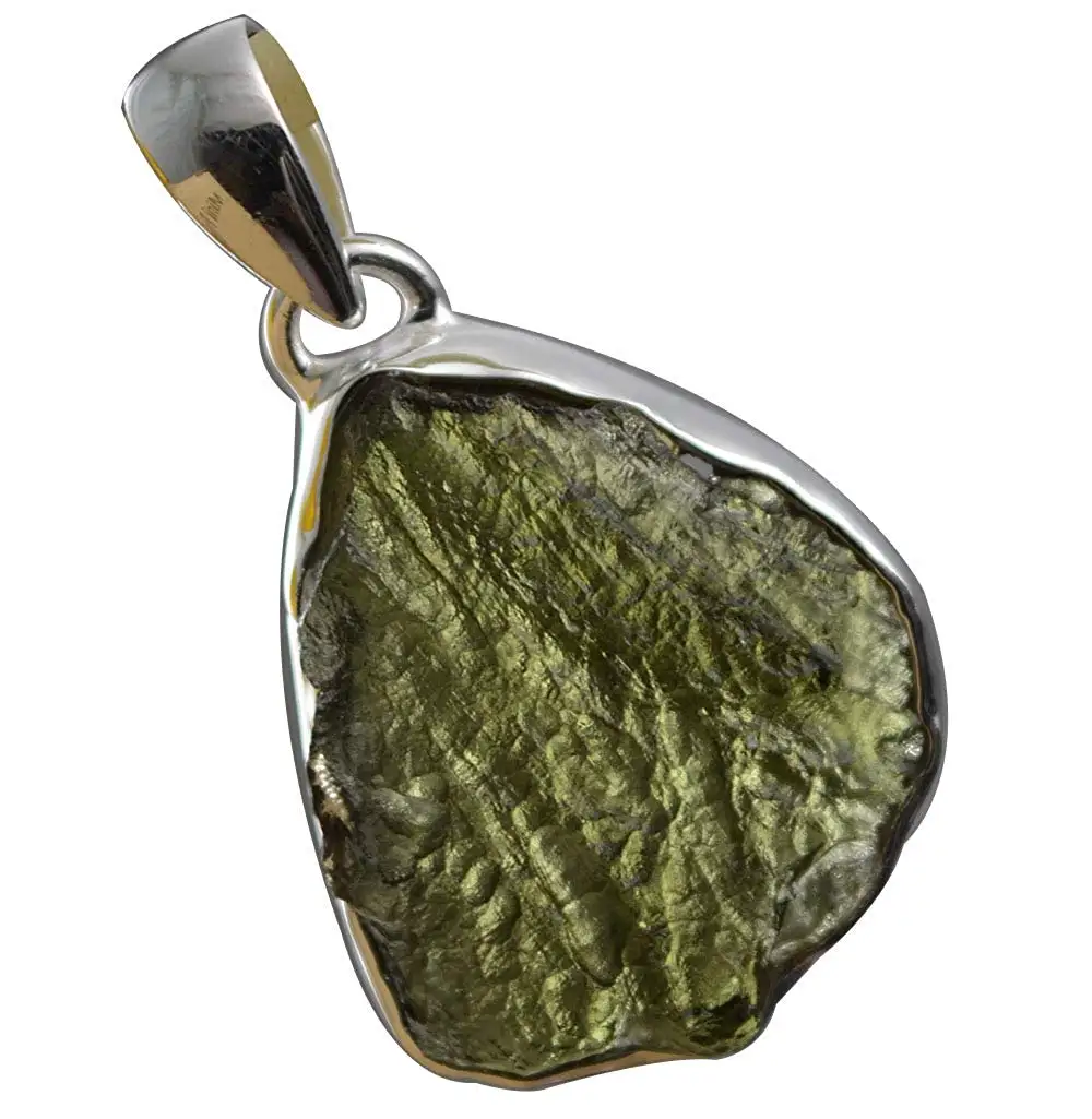 

Genuine Czech Moldavite Pendant 925 Sterling Silver,36.5 mm, AP6293