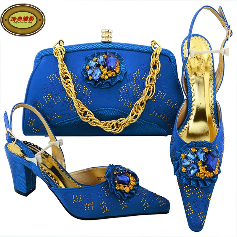 MM1057 Royal Blue Wholesale African Style Yellow Shoes And Bag Fashion