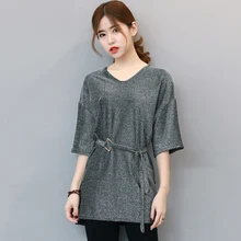 Сплошной цвет Темперамент V воротник простой темперамент тренд футболка