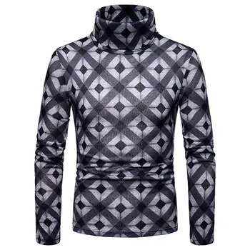 

Winter Men Rhombus Cross Stripe High Neck Long Sleeve Jumper Slim Pullover Top new