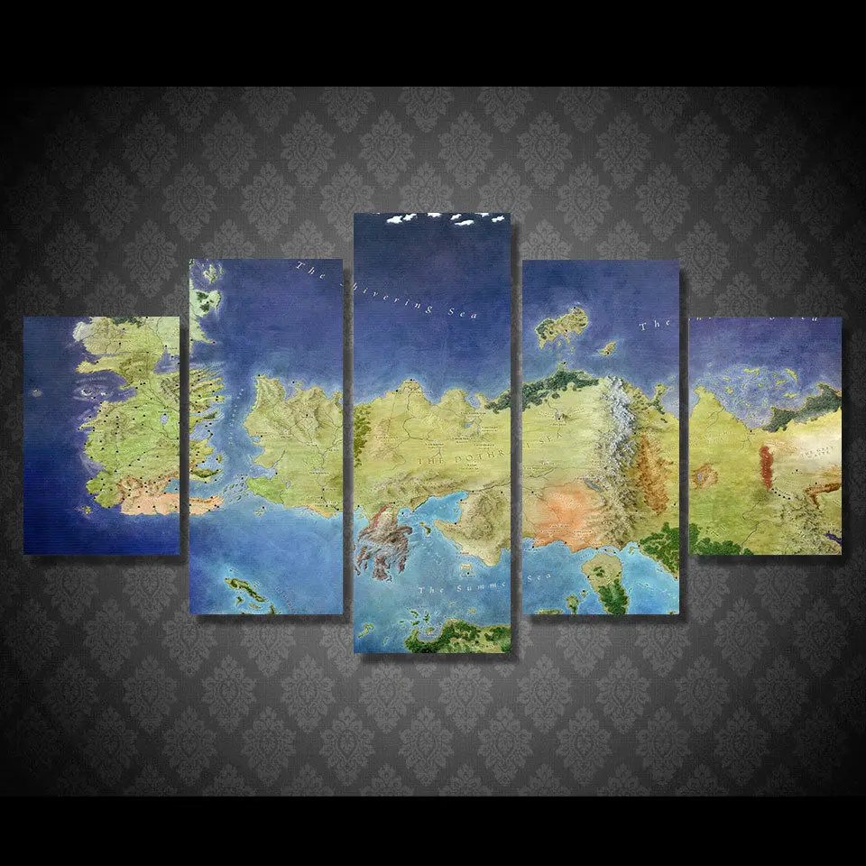 

Modern Indoor Decor Original x4 Game of thrones map all the kingdoms print canvas decoration 5 p