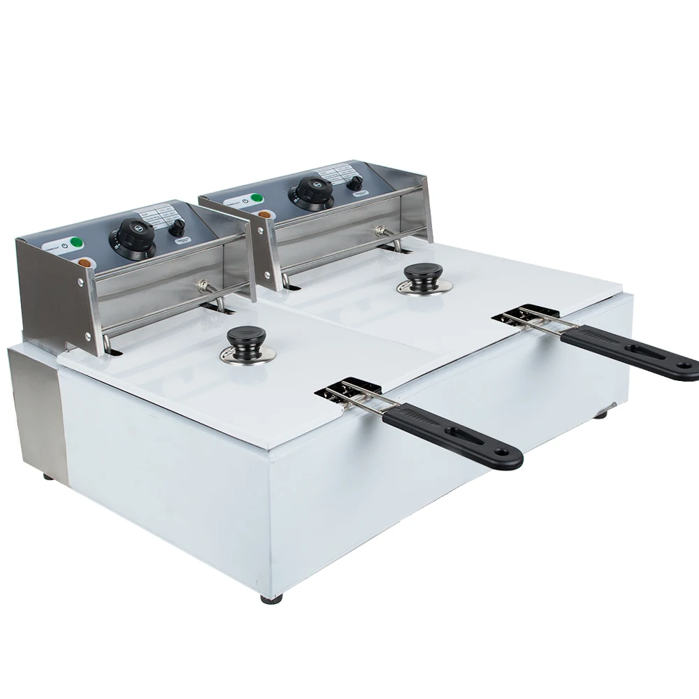 

5000W Electric 11L Dual Tanks Deep Fryer Commercia Frying Machine Home Use Stainless Steel Frying Machine Double Basket