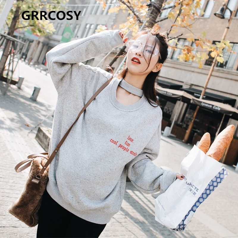 

GRRCOSY Maternity Autumn Hoodies Letter Sweater Plus Velvet Loose Fashion Embroidery Cloth Sweatshirt Pregnant Women