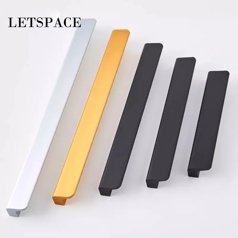 Lengthen Modern simple door edge handle wardrobe drawer pulls black furniture handle