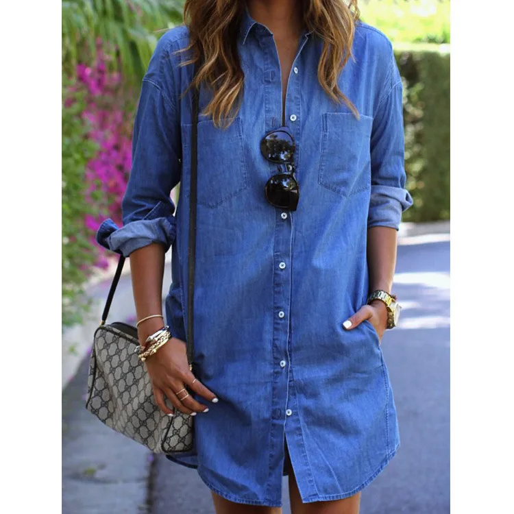 

2019 spring summner Casual denim shirt women long sleeve large size dress
