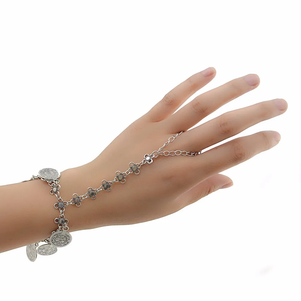Slave Vintage Lady Belly Dance Bracelet Chain Link Finger Ring Hand Harness