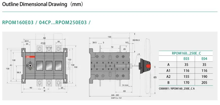 RPOM-250E03C 250A 3-канальный ручного переключения передачи