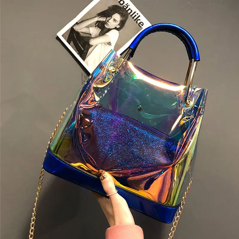 

2019 Fashion Laser Transparent Shoulder Crossbody Bag for Women Handbags Ladies Beach Composite Messenger bag Female Totes Purse