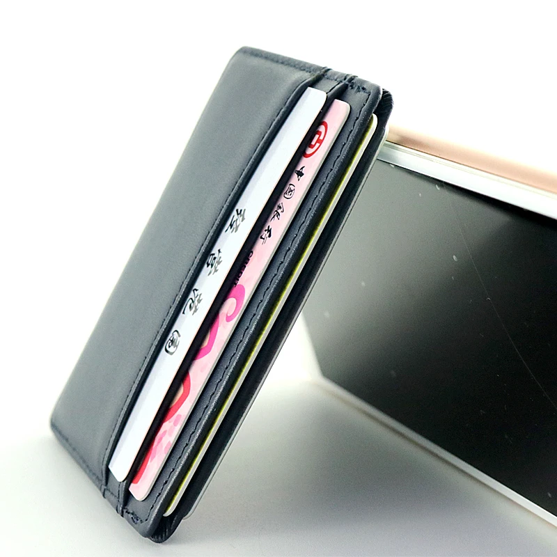 

New Hot 100% Genuine Leather Mini Credit Card Wallet Men Purse ID Card Holders Men Magic Wallet Thin Pack Cash Pocket