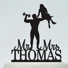 Акриловый для свадебного торта топперы Бодибилдинг сильные Смешные Пары на заказ Жених невесты имя и дата прием гостей в доме невесты украшения