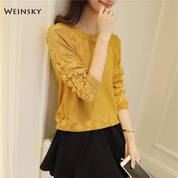 

Women Knitted Jumper Sweater And Pullovers Korean Fashion Style Embroidery Floral Sweaters Summer And Autumn 2019 New Tops