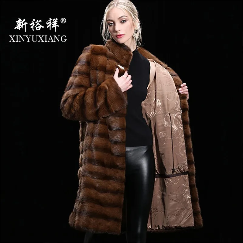 Fashion Real mink fur coat for women Russia Long thick warm Natural mink fur Genuine Leather Real fur coat women Free shipping
