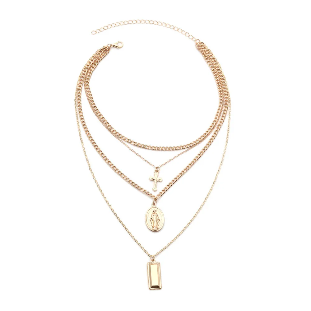 

925 sterling silver ladies necklace fashion wild Virgin cross multi-layer pendant necklace Collar de mujer 2019