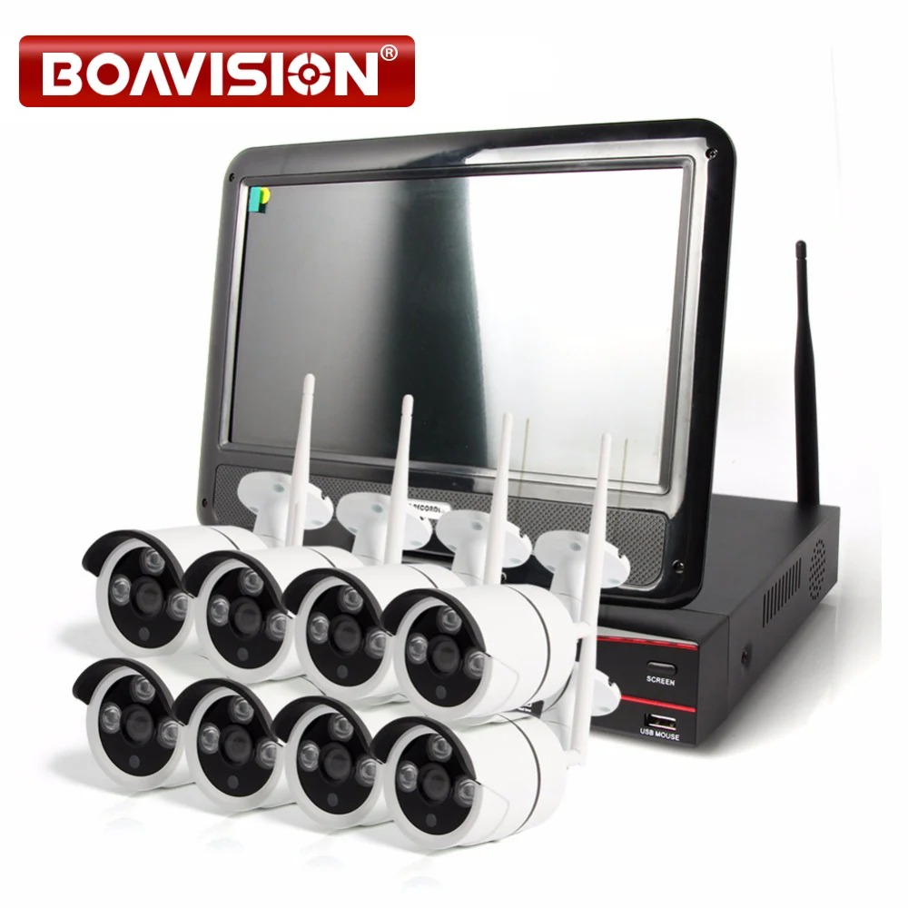 

10.1 Inch Display 8Ch 720P Wireless Wifi CCTV Home Security System Wireless NVR Kit IP Bullet Camera Support Plug and Play Kits