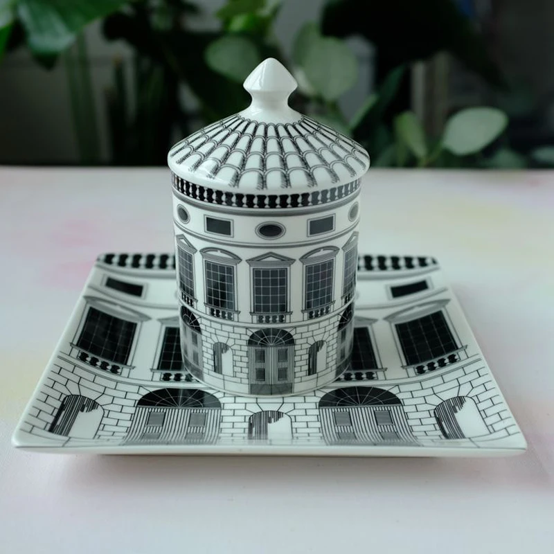 

Retro Neuschwanstein Castle Dinner Fornasetti Plate Decorative Dish Castle Candle Holder Lines Home Office Decorative Jar