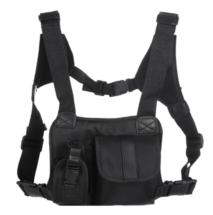 

Outdoor Vest Chest Rig Black Chest Front Pack Pouch Rig Carry For Two Way Radio Walkie Talkie