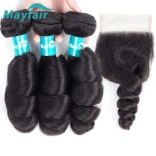 Mayfair Brazilian Loose Wave Bundles With Closure Human Hair Weave Bundles With Closure Natural Remy Hair Bundles With Closure