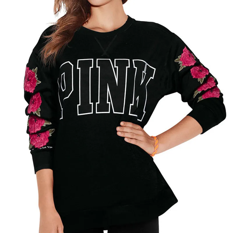 FCCEXIO, женская розовая футболка с надписью Love, осенняя Повседневная футболка, топы с цветочным принтом, листьями, буквами, круглым вырезом, розой, длинным рукавом, футболка