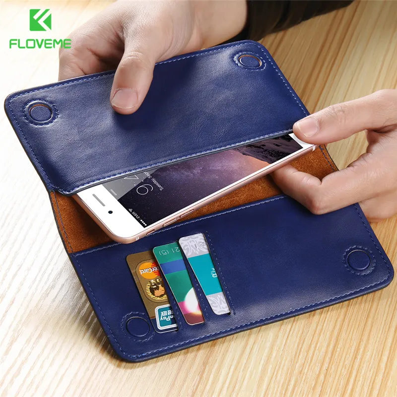 FLOVEME Luxury 5 5 Universal Real Genuine Leather Wallet Pouch Case For iPhone 7 Plus 6