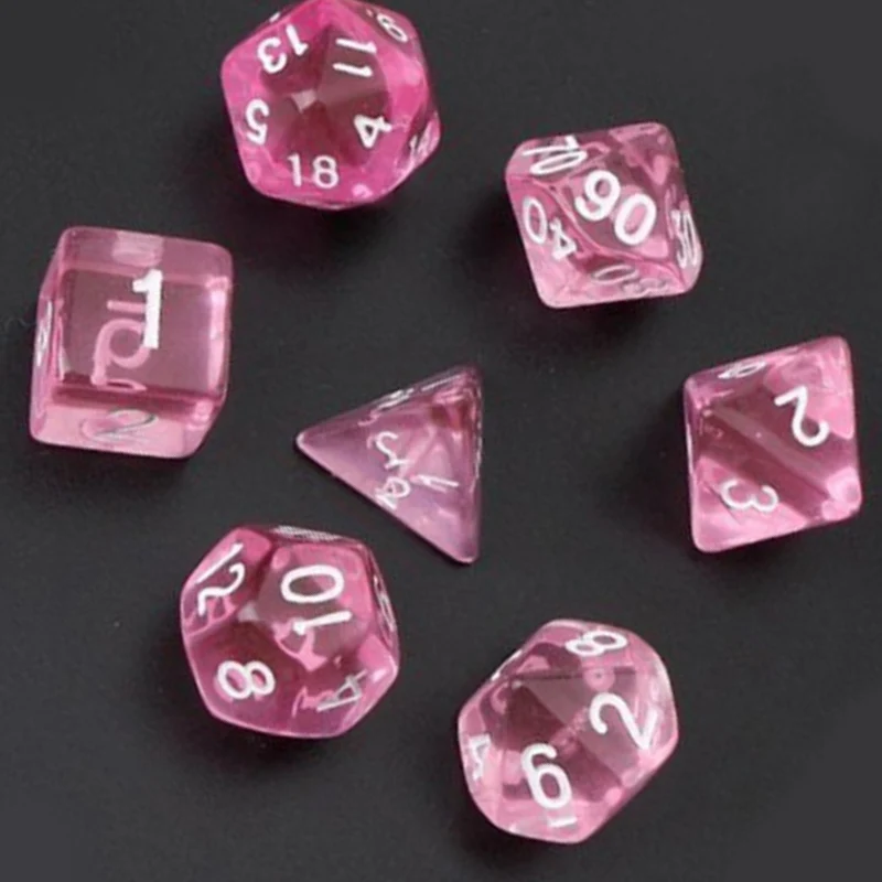 7 шт. розовый полупрозрачный многогранный D4-D20 кубики W/Сумка для DND РПГ MTG настольной игры