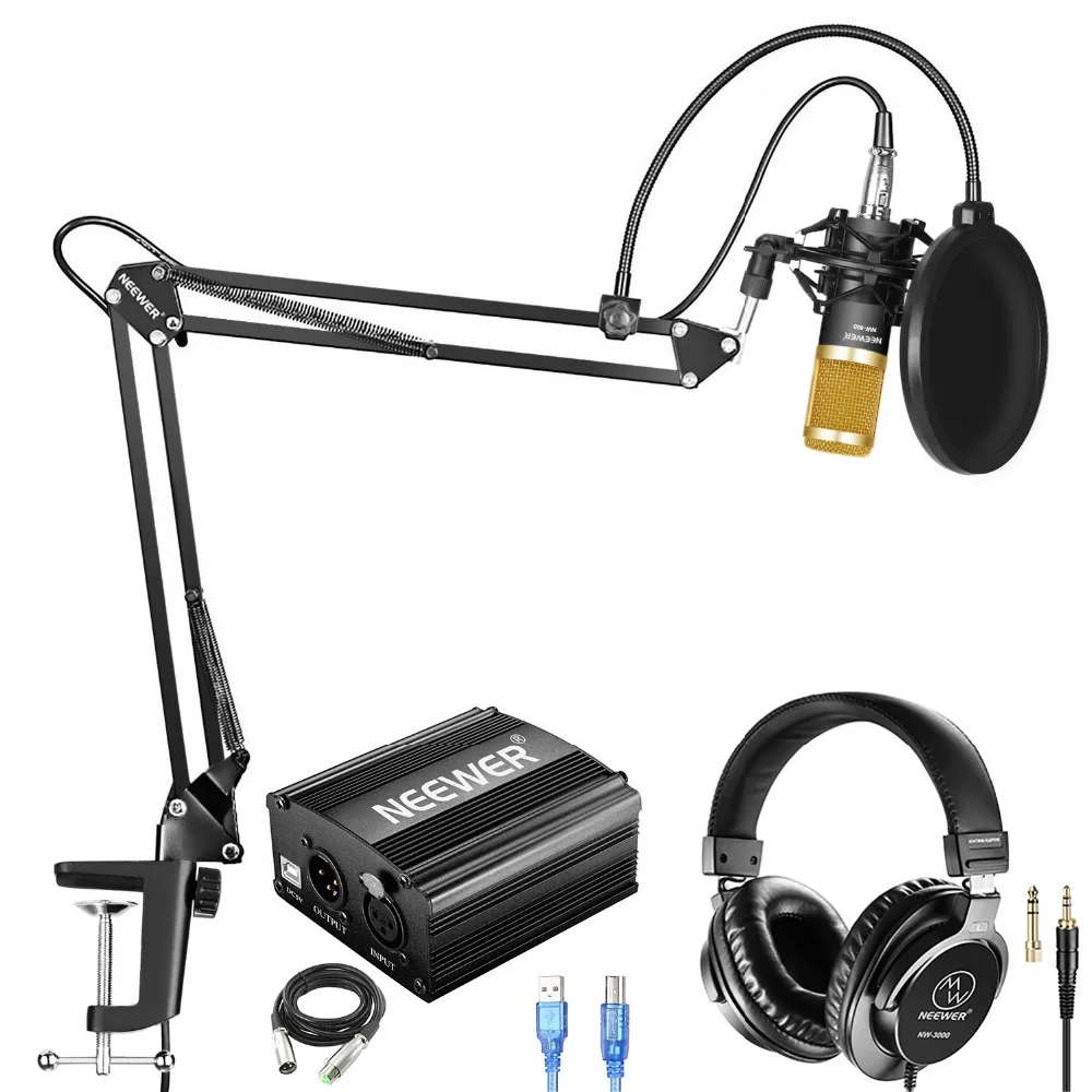 

Neewer NW-800 Pro Condenser Mic and Monitor Headphones Kit with 48V USB Phantom Power Supply, NW-35 Boom Scissor Arm Stand