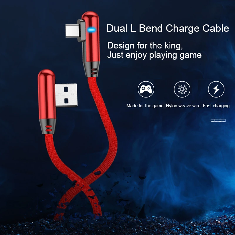 Hadinas светодиодный 90 градусов Тип usb C нейлон Быстрая зарядка USB кабель для Xiaomi Redmi