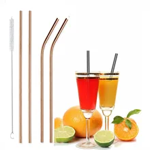 Многоразовые соломинки из нержавеющей стали, экологичные металлические соломинки для питья, длинная соломинка из розового золота, прямая соломинка, набор для бара, коктейля