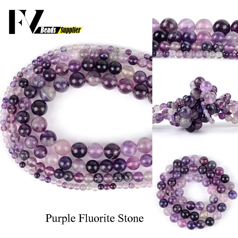 

Natural Minerals Stones Purple Fluorite Round Beads Diy Jewellry 4 6 8 10mm Gem Beads for Jewelry Making Bracelet Accessories