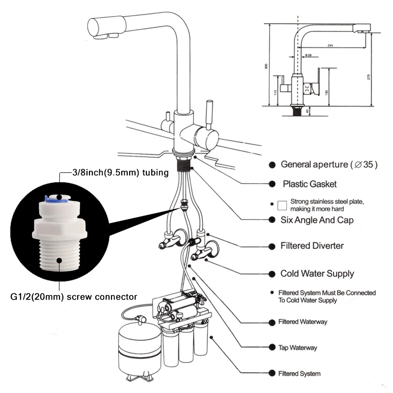  ROVATE Purifier Kitchen Faucet with Filtered Water 3 Way Water Filter Waterfilter Tap Cold and Hot  - 32897317441