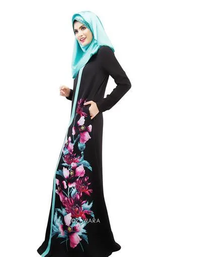 10 шт./лот Federal Express быстро женские принт мусульманское платье весна-осень Длинные рукава с О-образным вырезом шифоновое длинное платье-абайя