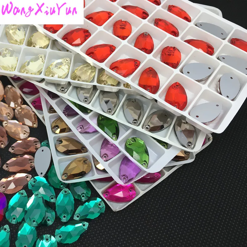 

11x18mm 28pcs Randomly Mix color Pear Flatback Super Bright Sew On Crystal Rhinestone For Wedding Dress Design