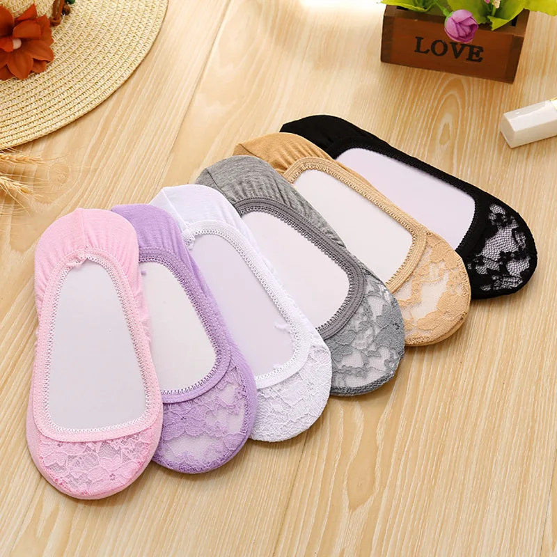 

La MaxPa Women Cotton Lace Antiskid Invisible Liner Socks Elastic Comfy Female Summer Spring Ankle Boat Low Cut Short Socks k985