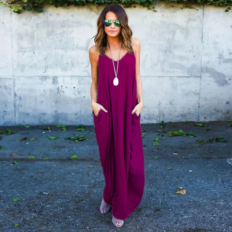 

Sexy Loose V-neck Long Summer Dress Beach Sleeveless Dress New Fashion Women Clothing Vestidos White Black Maxi Size Sundress