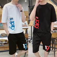 Летние комплекты футболок мужской модный спортивный костюм футболка с буквенным принтом+ короткие комплекты из двух предметов большие размеры 5XL