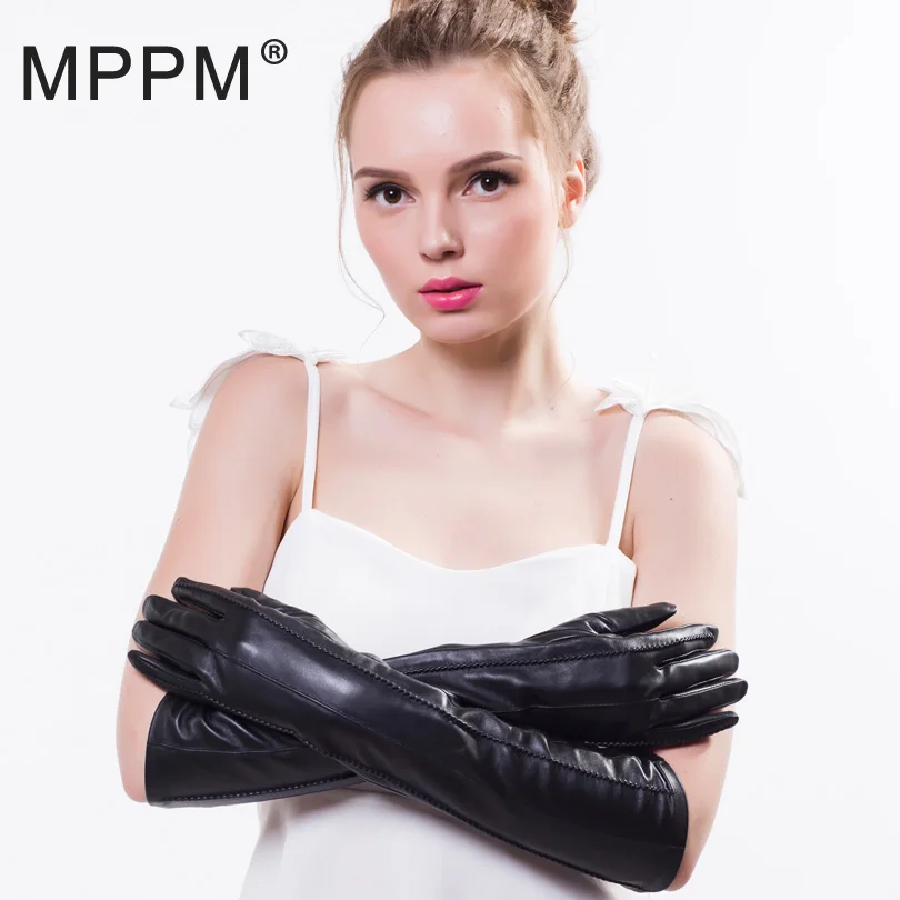 Модные перчатки MPPM из натуральной овчины женские зимние кожи черные высокого