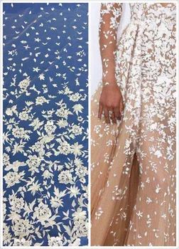 

High quality nigerian wedding african French net lace fabric/ for wedding party blue cord lace Net Lace Material