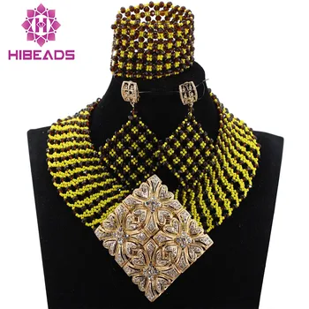 

2017 Transparent Brown Jewelry Beads Set Unique Style Hot Sale Nigerian Beaded Jewelry Set Handmade Free Shipping qw1058