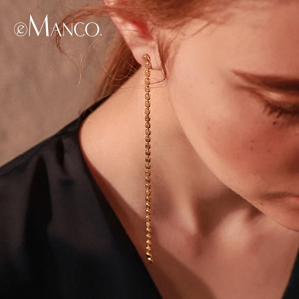 

e-Manco Long Drop Earrings Jewelry for Women Luxury Gold Color Chain Dangle Earrings femme Fashion Gifts Classic Jewelry