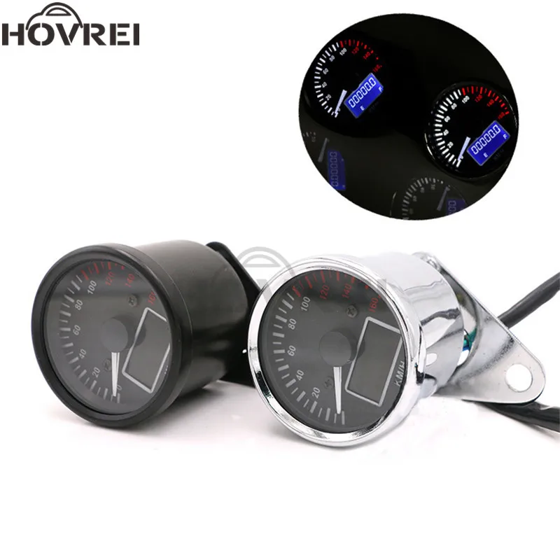 

Universal Motorcycle Chrome black LCD Digital Speedometer Odometer Tachometer Fuel Gauge LED Indicator