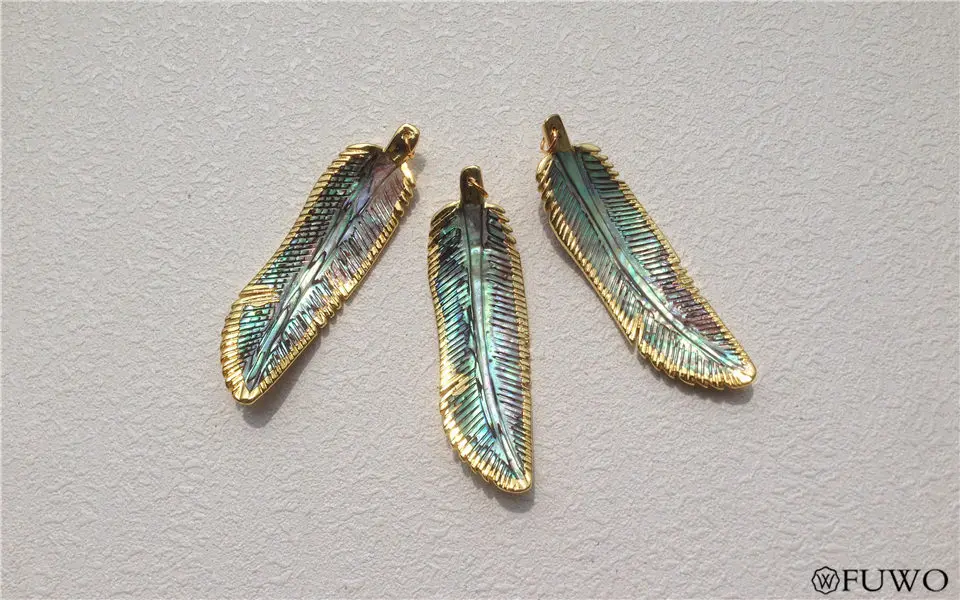 Carved Abalone shell Feather Pendant 7