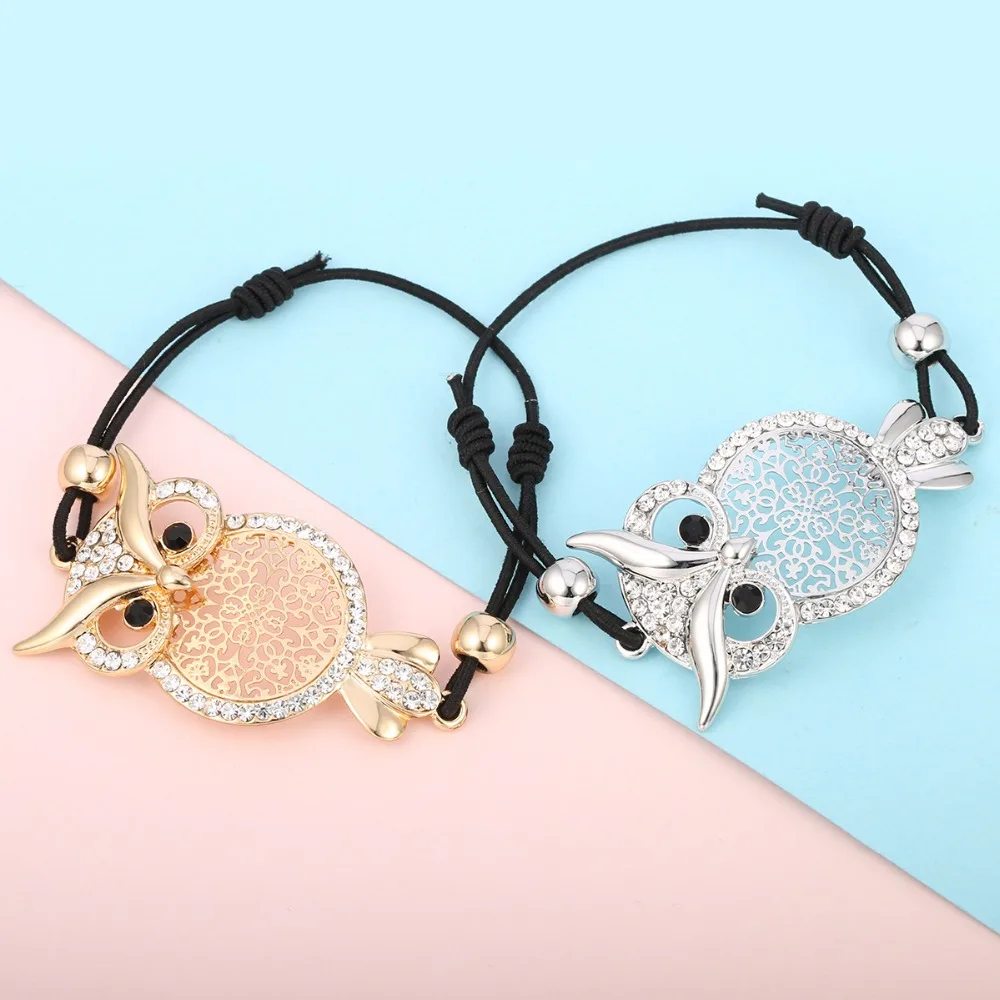 Gold Owl Charm Bracelet for Women Black Rope Chain Pulsera mujer CZ Crystal Bracelet Femme Party Jewelry Gift Dropshipping 2018