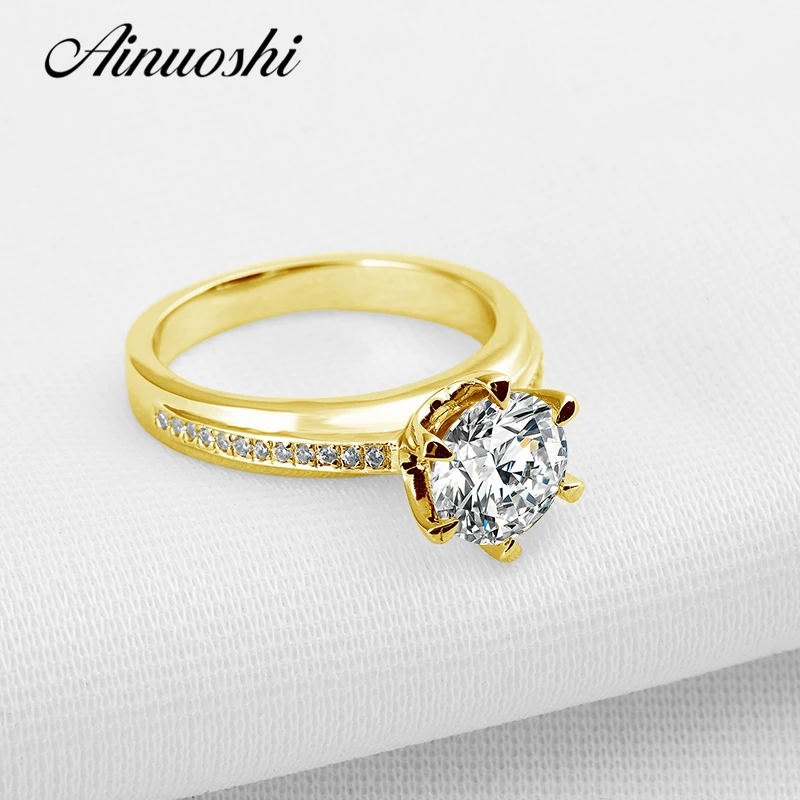 

AINUOSHI 10k Solid Yellow Solid Gold Wedding Ring 6 Claws 2 ct Sona Simulated Diamond Anel de ouro Women Elegant Engagement Ring