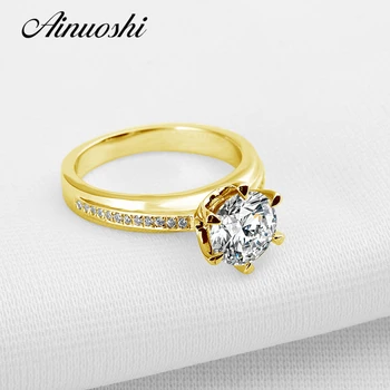 

AINUOSHI Trendy 2 Carat 6 Claws Round Ring 14K Solid Yellow Solid Gold SONA Simulated Diamond Wedding Engagement Ring for Women
