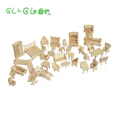 Деревянные 3D головоломки DIY масштаб Миниатюрные модели Кукольный дом комплект мебели аксессуары, 1 комплект = 34 шт
