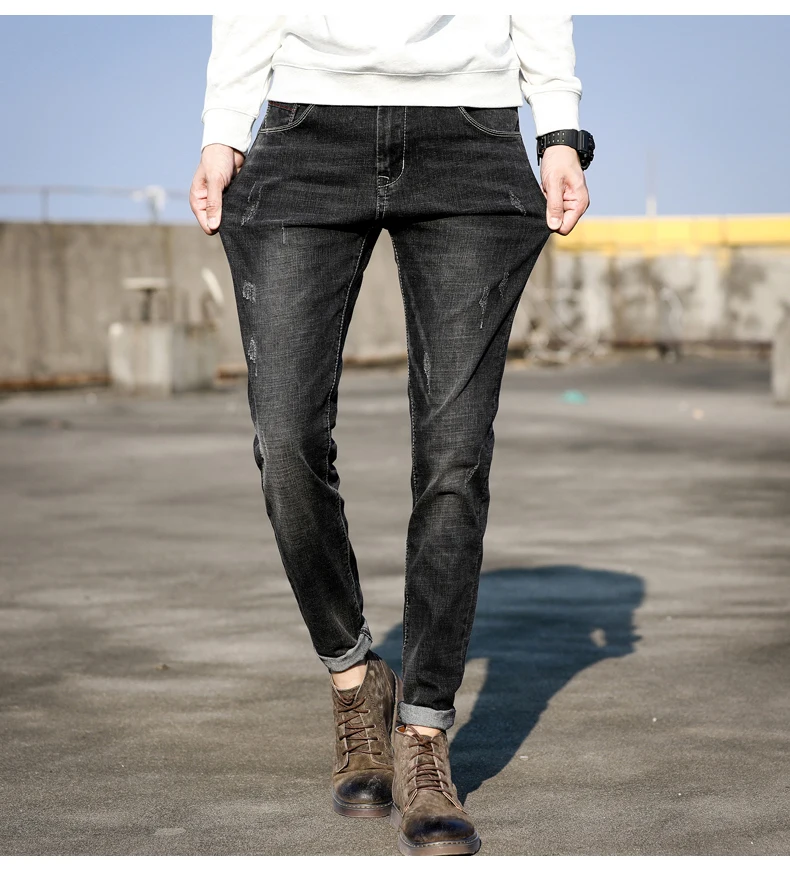 Джинсы мужские повседневные Байкер Новая мода Стиль Высокая Slim Fit Личность Винтаж Классическая джинсовые штаны мотобрюки