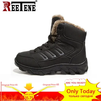 

REETENE Plus Size 39-48 Super Warm Men'S Boots High Quality Leather Winter Men Boots Outdoor Fur Men Shoes Work Snow Boots