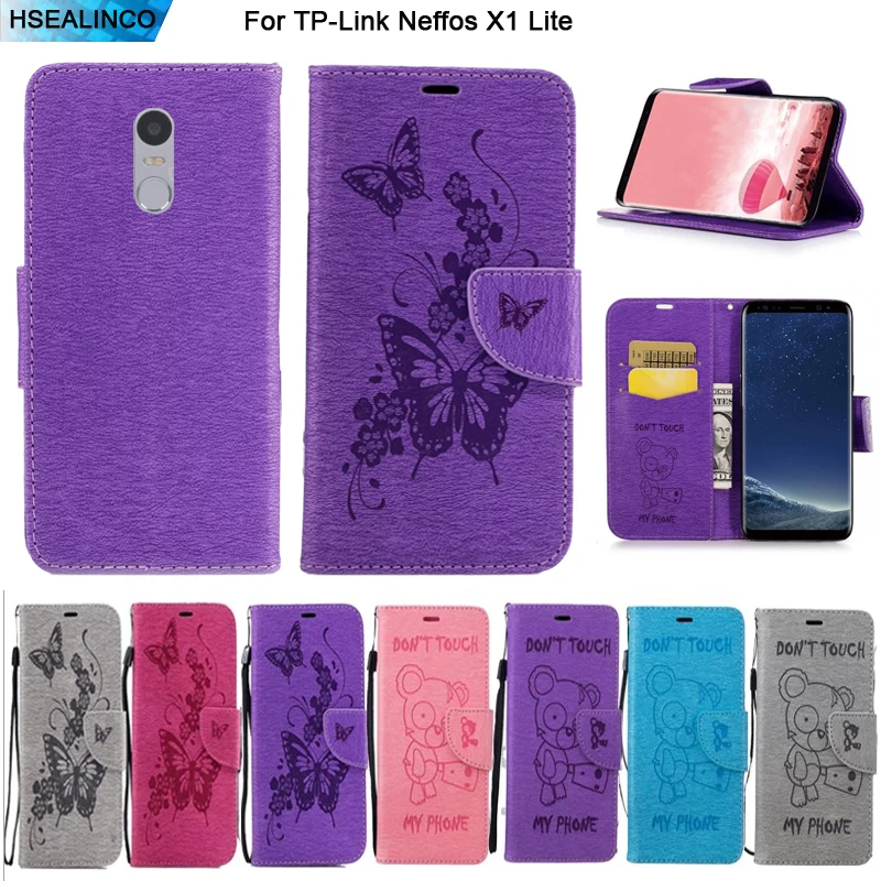 

Wallet Case For TP-Link Neffos X1 Lite PU Leather Magnetic Embossing Card Slots and Stand Holder Cover with Lanyard