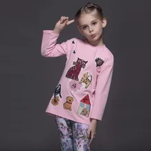 Новый стиль весна зима малыш футболки для девочек с длинным рукавом вышивка граффити футболки мультфильм дети топы