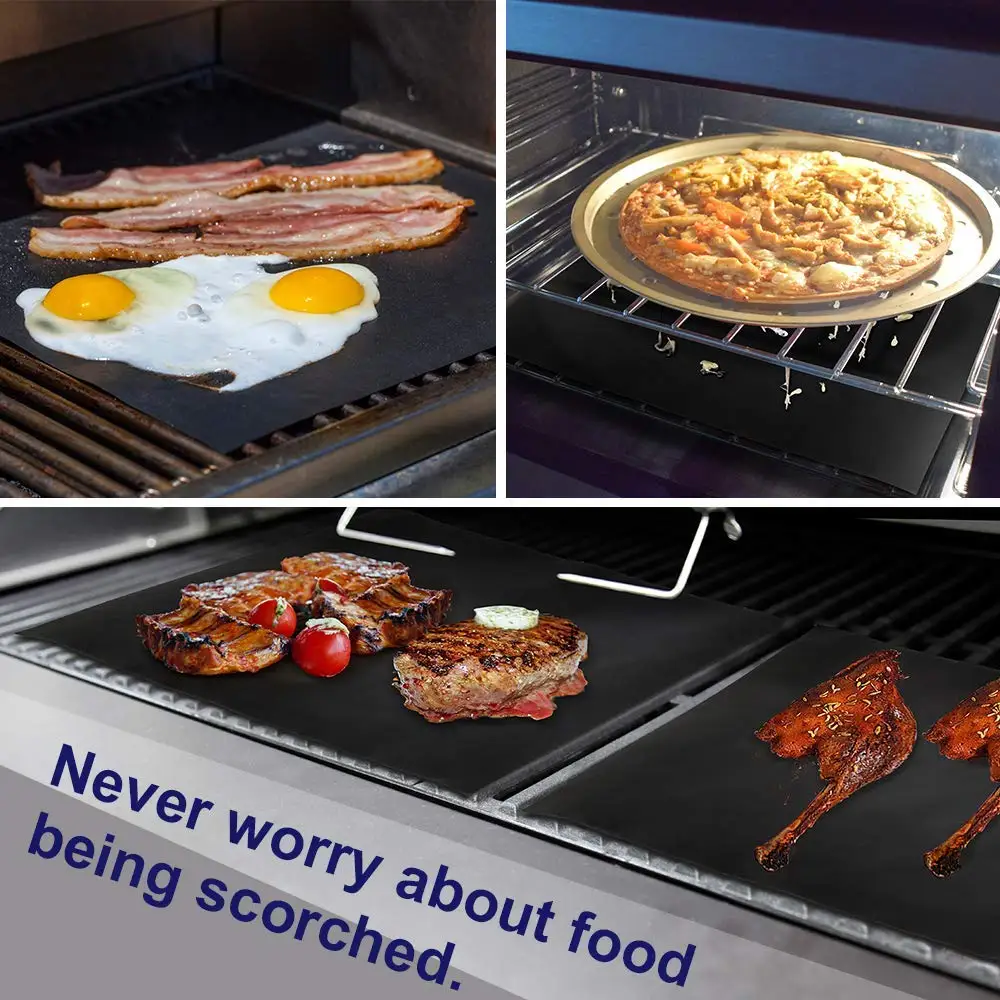 LMETJMA Grill Mat Set Reusable Non-Stick BBQ Grill Mats With Silicone BBQ Basting Brush BPA FREE Accessories KC0235